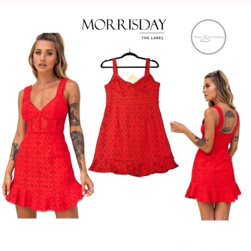 NWT Morrisday The Label red Lace mini Dress S